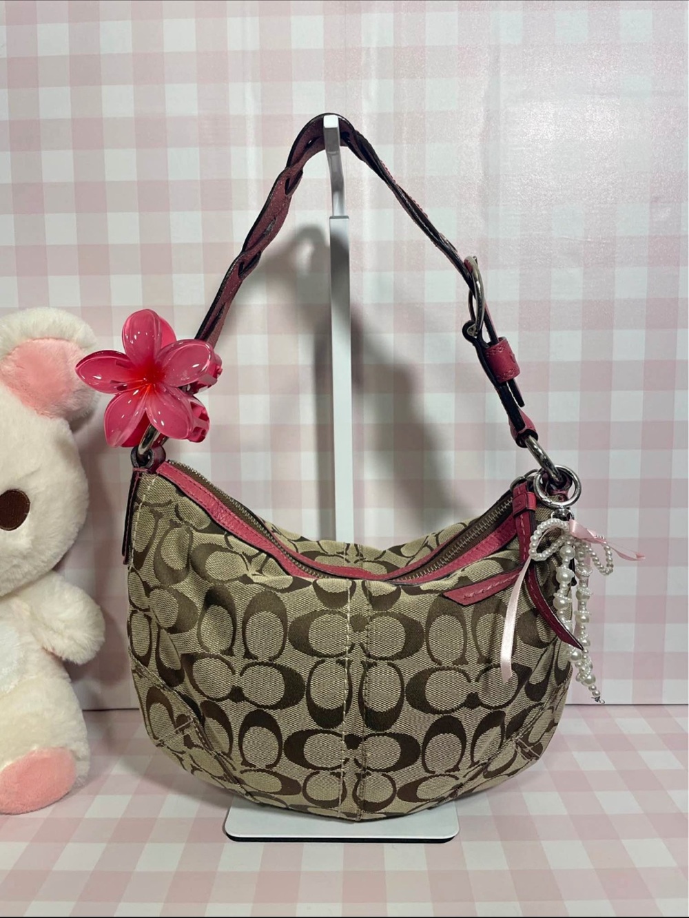 Vintage Coach pink signature hobo